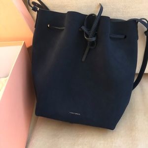 Mansur Gavirel Navy Suede Bucket Bag